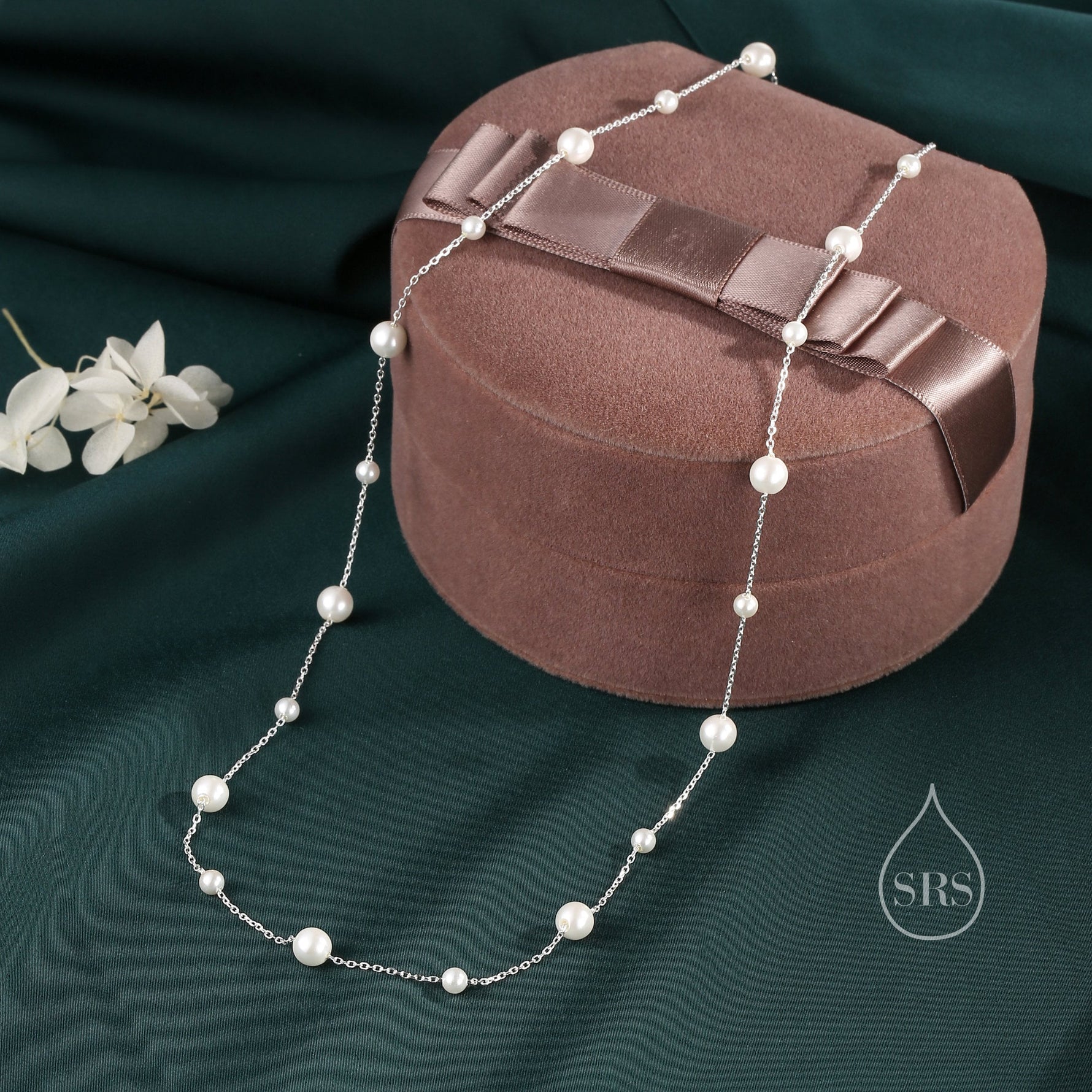 Mother of Pearl Two Way Necklace in Sterling Silver, Silver or Gold , Adjustable Length, Lariat Necklace, Satellite Beaded