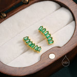 Emerald Green Baguette CZ Stud Earrings in Sterling Silver, Silver or Gold, Green Earrings, Chunky Green Bar Earrings