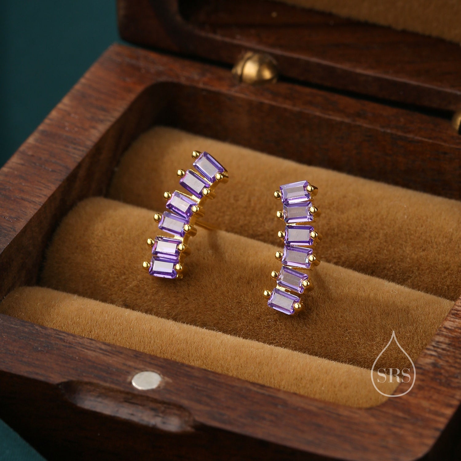 Amethyst Purple Baguette CZ Stud Earrings in Sterling Silver, Silver or Gold, Purple Earrings, Chunky Amethyst Bar Earrings