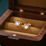 Moonstone Heart Screwback Earrings in Sterling Silver, Silver or Gold, Delicate Heart Earrings, Moonstone Heart Barbell Earrings, Screw Back