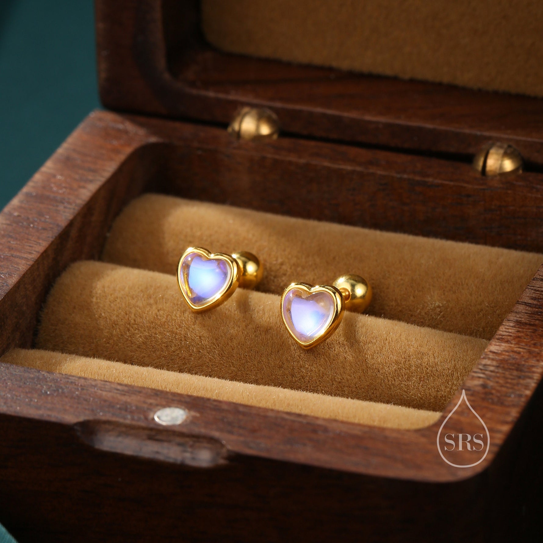Moonstone Heart Screwback Earrings in Sterling Silver, Silver or Gold, Delicate Heart Earrings, Moonstone Heart Barbell Earrings, Screw Back