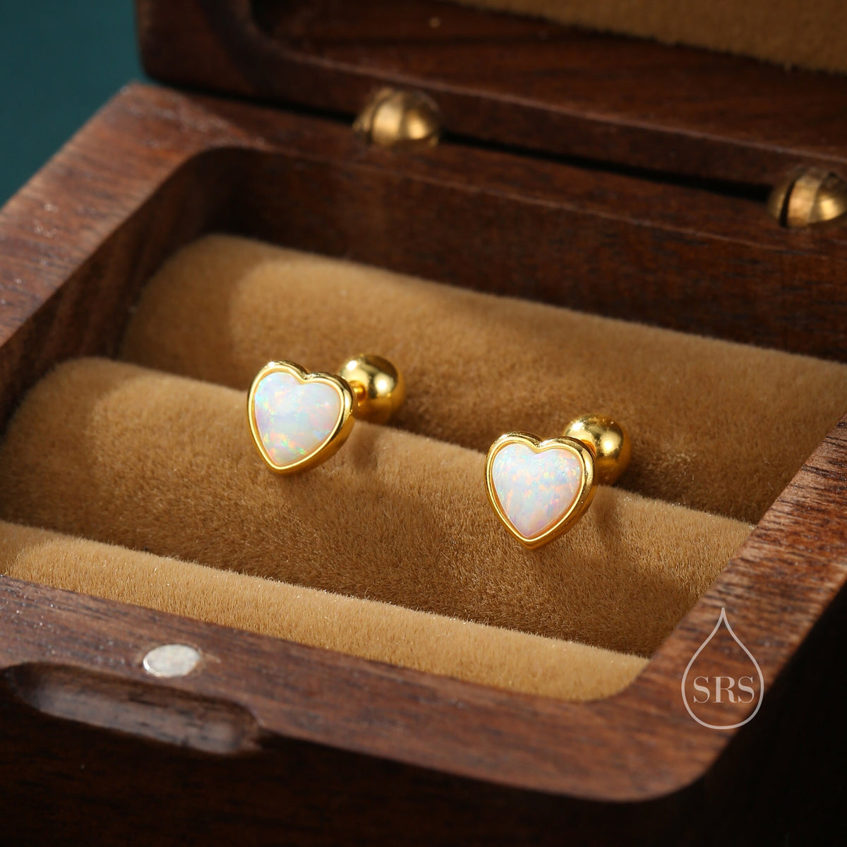 White Opal Heart Screw back Earrings in Sterling Silver, Lab Opal Heart Earrings, Silver or Gold, Heart Screwback Earrings, Fire Opal
