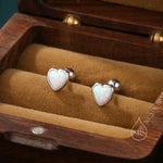 White Opal Heart Screw back Earrings in Sterling Silver, Lab Opal Heart Earrings, Silver or Gold, Heart Screwback Earrings, Fire Opal