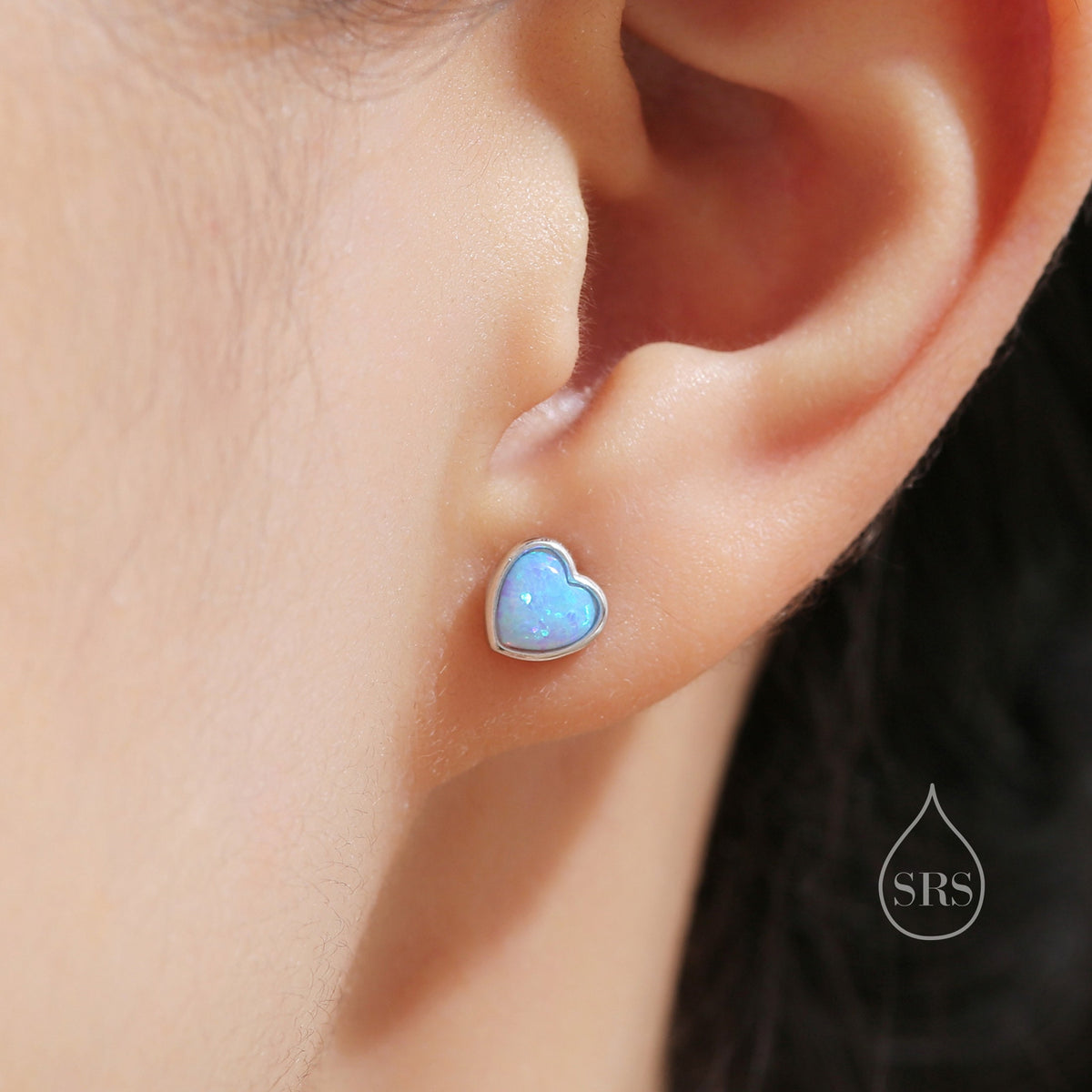 Blue Opal Heart Screw Back Earrings in Sterling Silver, Opal Heart Earrings, Silver or Gold, Heart Earrings, Aqua Blue Opal Earrings