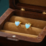 Blue Opal Heart Screw Back Earrings in Sterling Silver, Opal Heart Earrings, Silver or Gold, Heart Earrings, Aqua Blue Opal Earrings