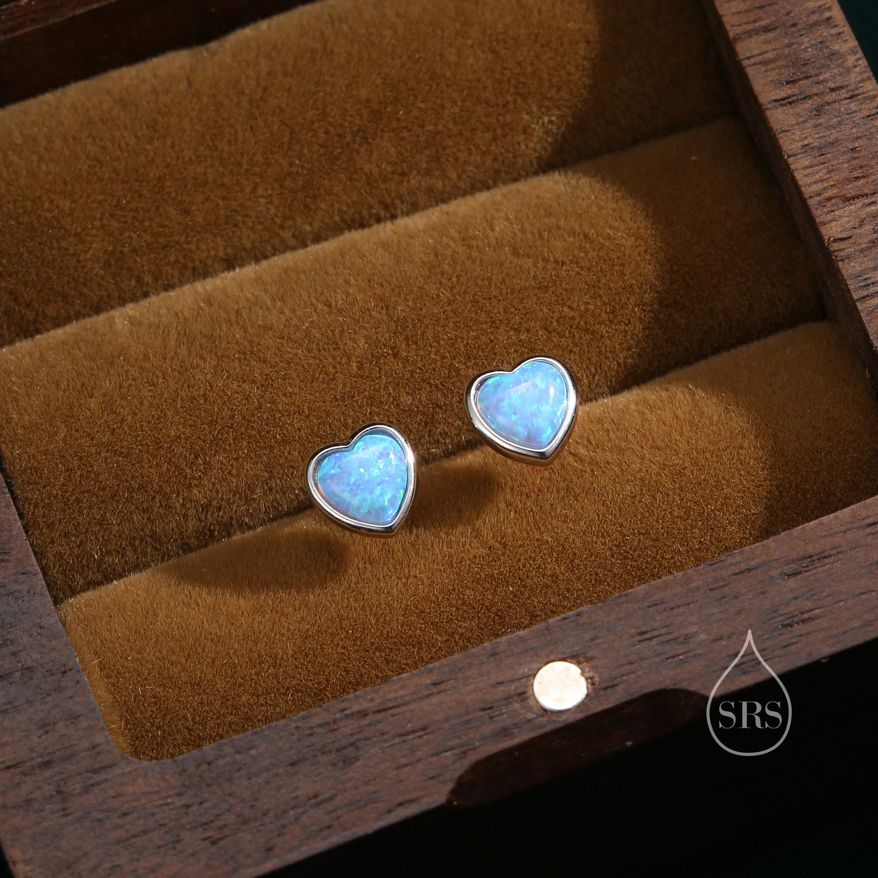 Blue Opal Heart Screw Back Earrings in Sterling Silver, Opal Heart Earrings, Silver or Gold, Heart Earrings, Aqua Blue Opal Earrings