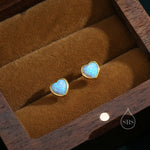 Blue Opal Heart Screw Back Earrings in Sterling Silver, Opal Heart Earrings, Silver or Gold, Heart Earrings, Aqua Blue Opal Earrings