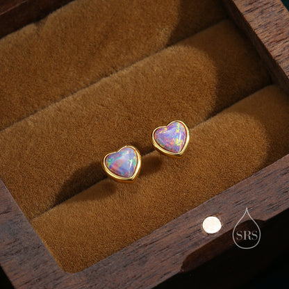 Purple Opal Heart Screw Back Earrings in Sterling Silver, Opal Heart Earrings, Silver or Gold, Heart Earrings, Purple Opal Earrings