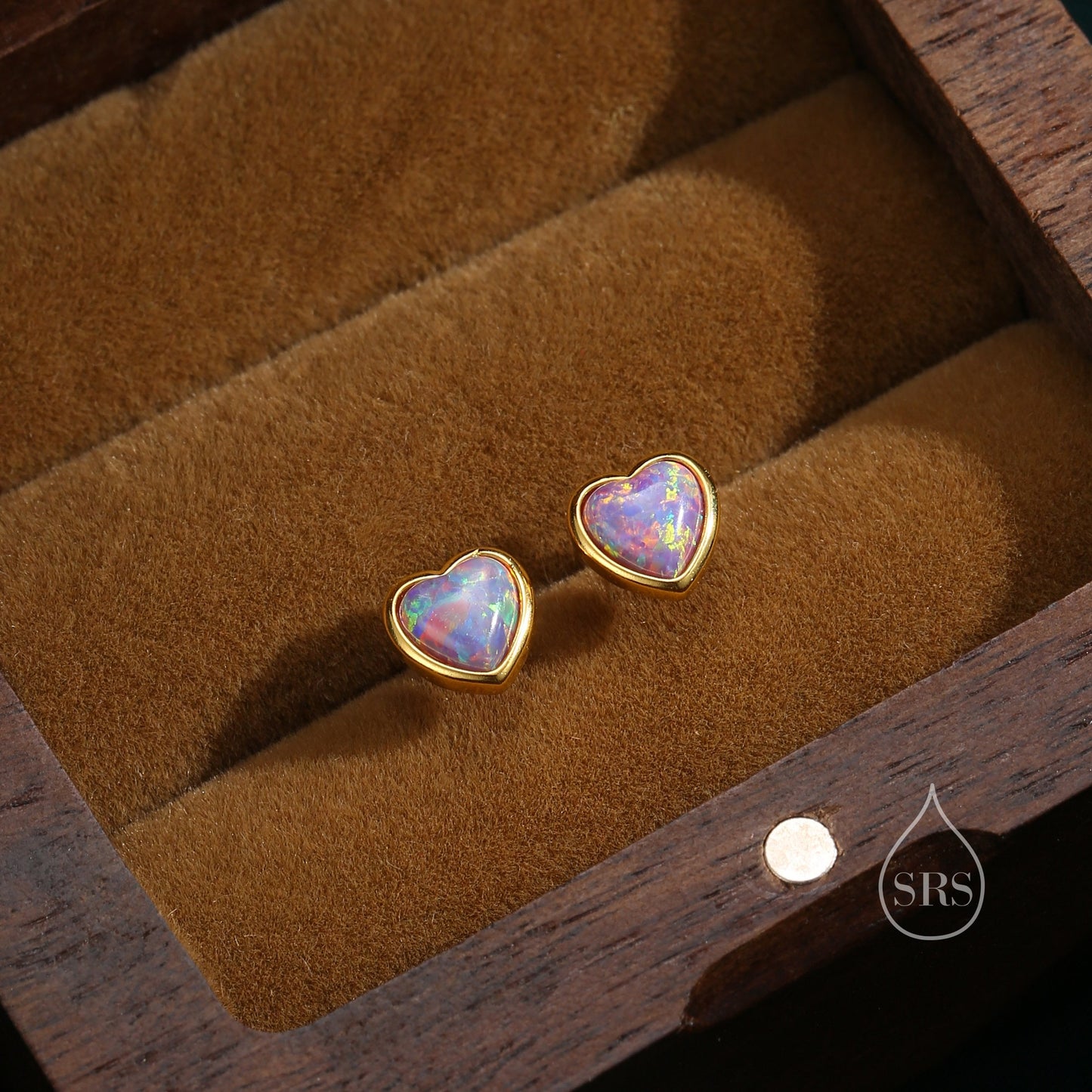 Purple Opal Heart Screw Back Earrings in Sterling Silver, Opal Heart Earrings, Silver or Gold,  Heart Earrings, Purple Opal Earrings