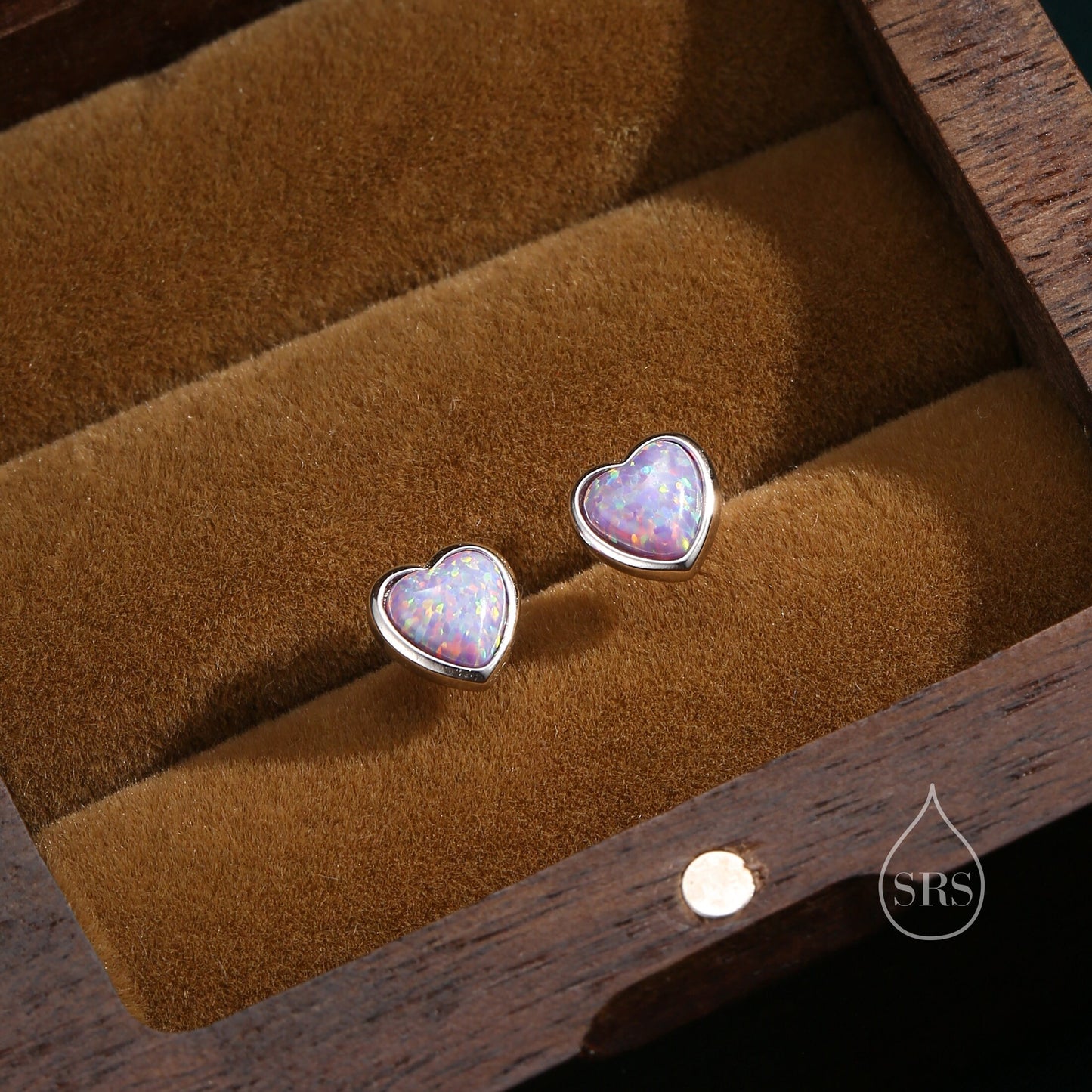 Purple Opal Heart Screw Back Earrings in Sterling Silver, Opal Heart Earrings, Silver or Gold,  Heart Earrings, Purple Opal Earrings