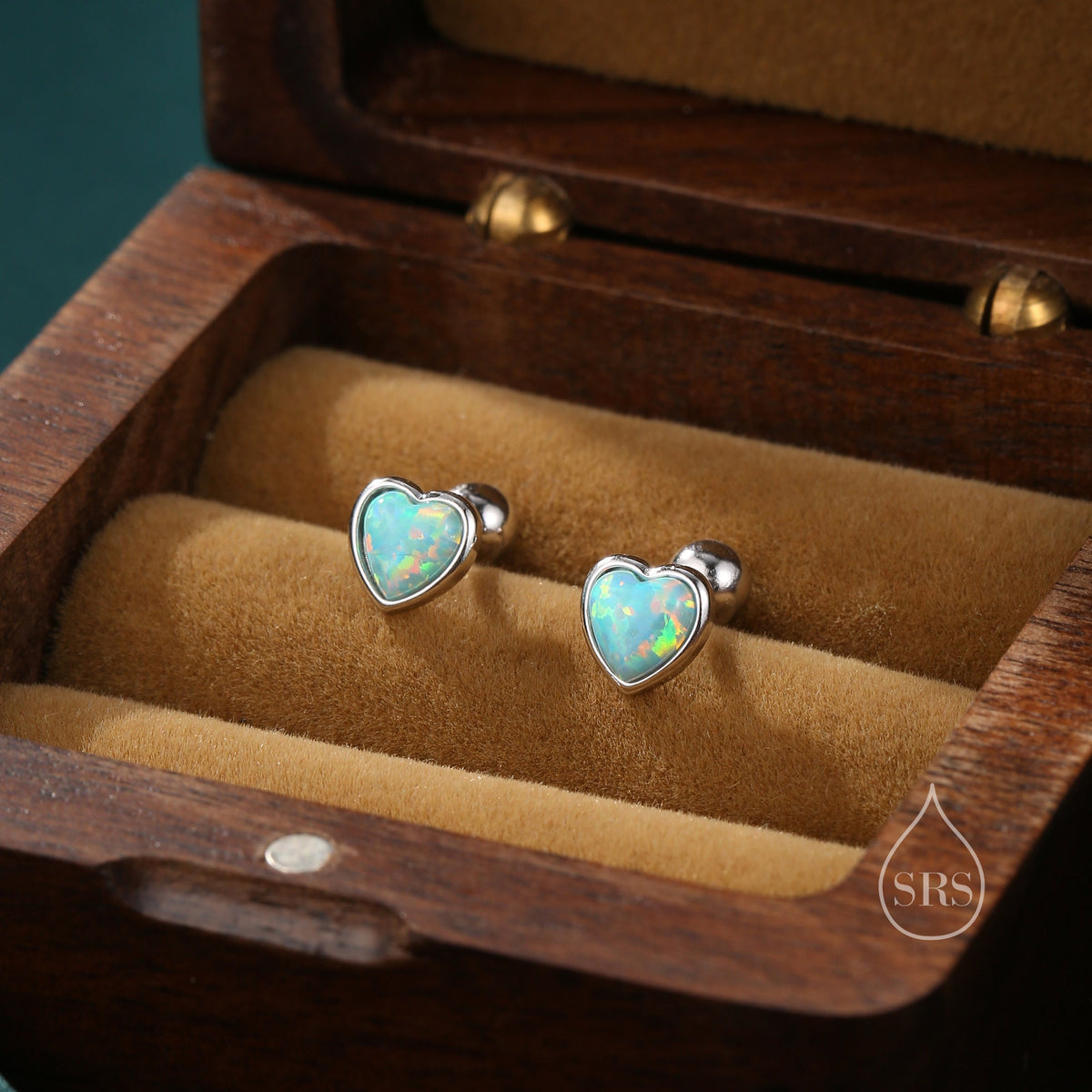 Green Opal Heart Screw Back Earrings in Sterling Silver, Opal Heart Earrings, Silver or Gold, Heart Earrings, Aqua Green Blue Opal Earrings