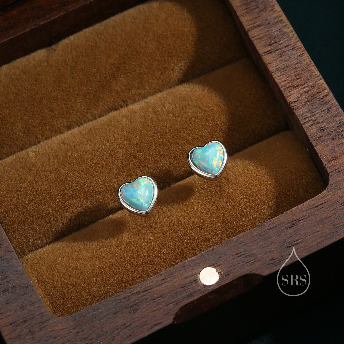 Green Opal Heart Screw Back Earrings in Sterling Silver, Opal Heart Earrings, Silver or Gold, Heart Earrings, Aqua Green Blue Opal Earrings