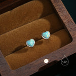 Green Opal Heart Screw Back Earrings in Sterling Silver, Opal Heart Earrings, Silver or Gold, Heart Earrings, Aqua Green Blue Opal Earrings
