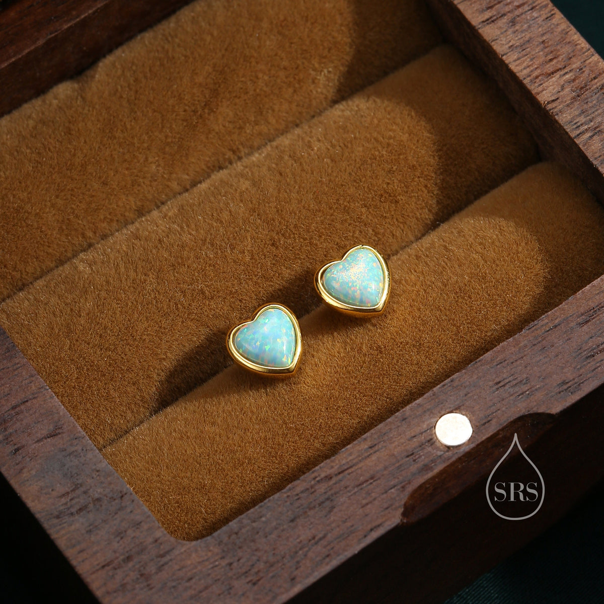 Green Opal Heart Screw Back Earrings in Sterling Silver, Opal Heart Earrings, Silver or Gold, Heart Earrings, Aqua Green Blue Opal Earrings