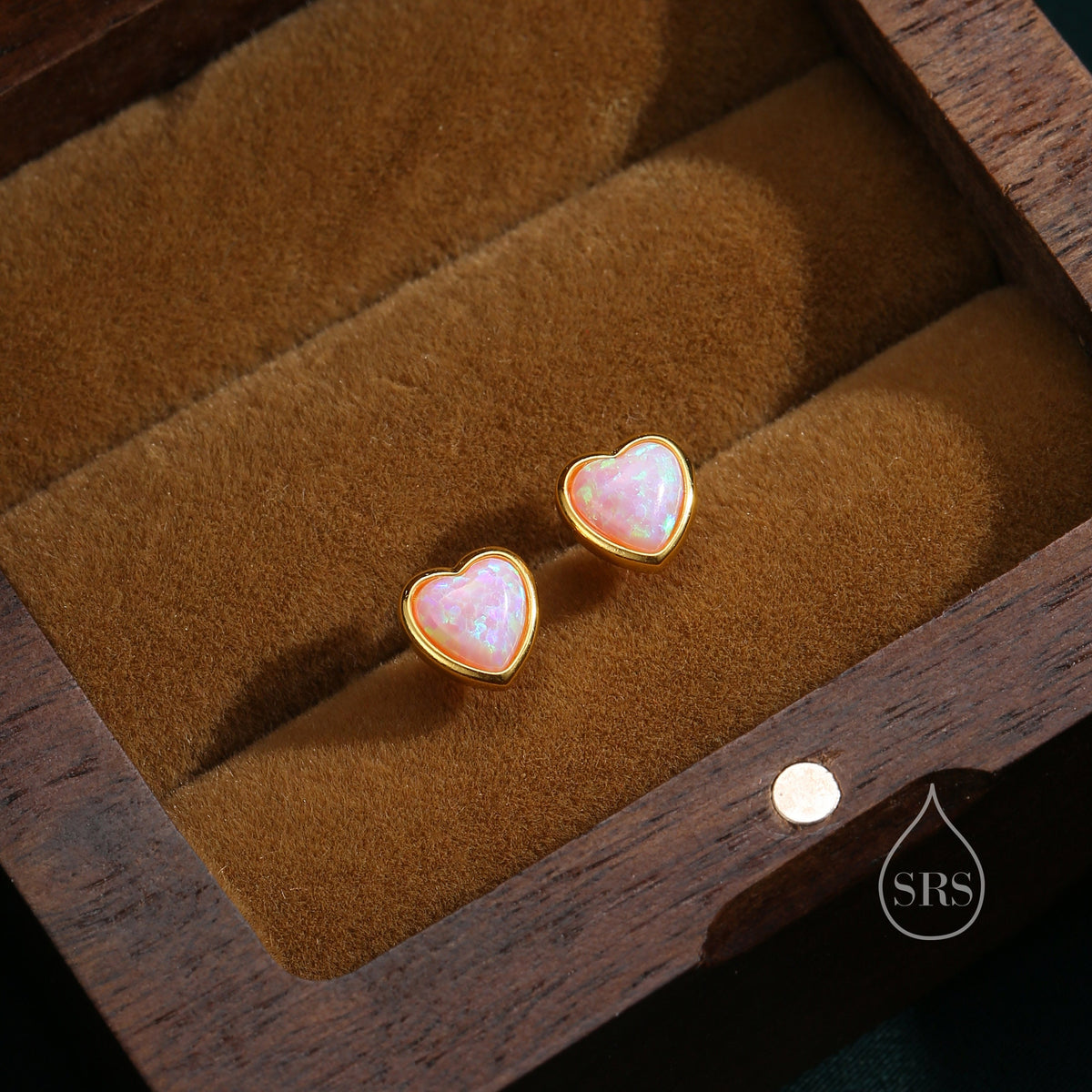 Pink Opal Heart Screw Back Earrings in Sterling Silver, Opal Heart Earrings, Silver or Gold, Heart Earrings, Fire Opal Earrings
