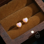 Pink Opal Heart Screw Back Earrings in Sterling Silver, Opal Heart Earrings, Silver or Gold, Heart Earrings, Fire Opal Earrings