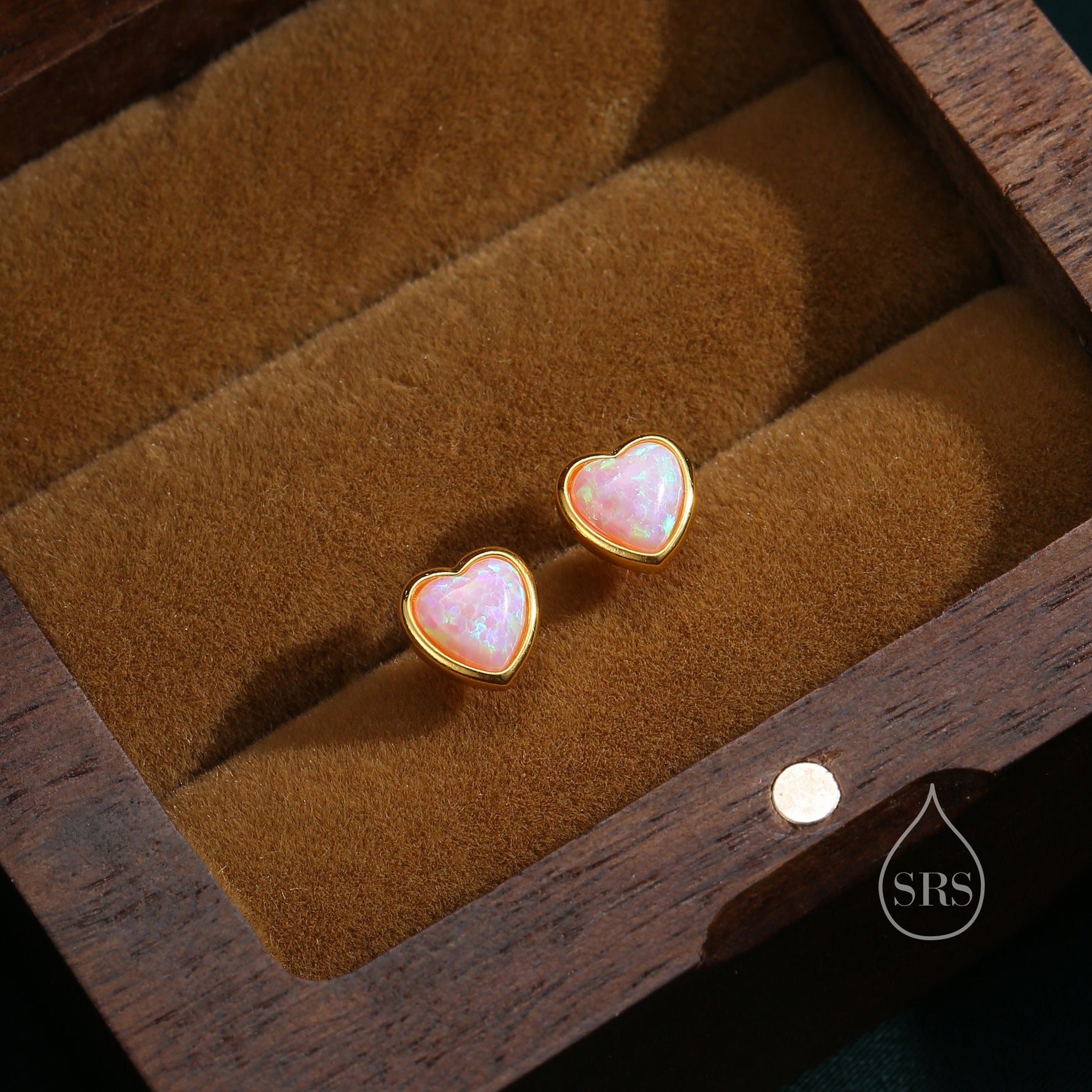 Pink Opal Heart Screw Back Earrings in Sterling Silver, Opal Heart Earrings, Silver or Gold, Heart Earrings, Fire Opal Earrings