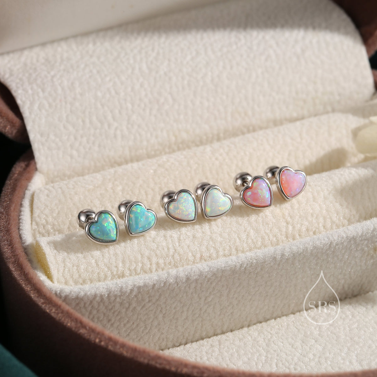 Pink Opal Heart Screw Back Earrings in Sterling Silver, Opal Heart Earrings, Silver or Gold, Heart Earrings, Fire Opal Earrings