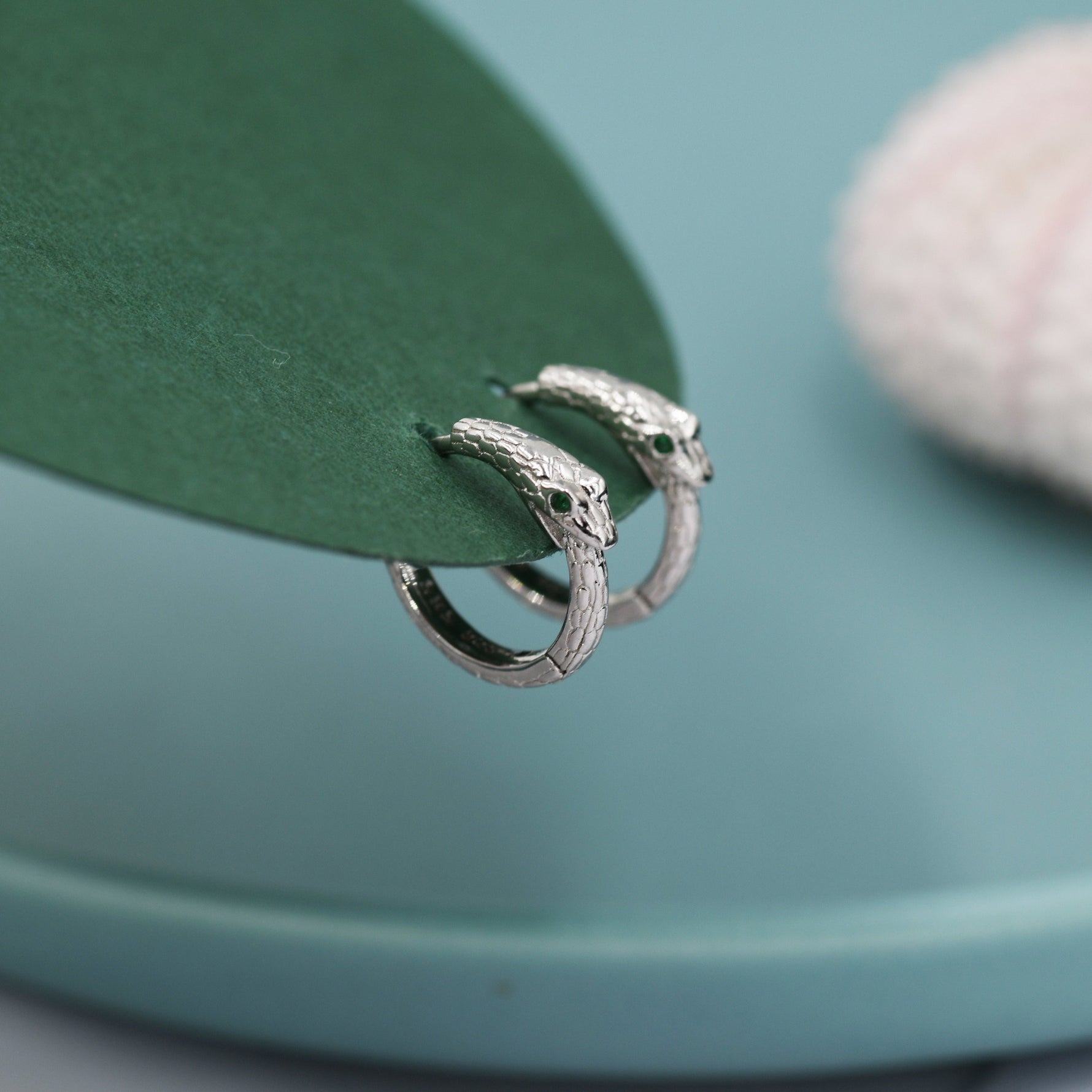 Snake Huggie Hoop in Sterling Silver, Silver or Gold, 10mm Inner Diameter, Ouroboros Hoop Earrings, Serpent Earrings