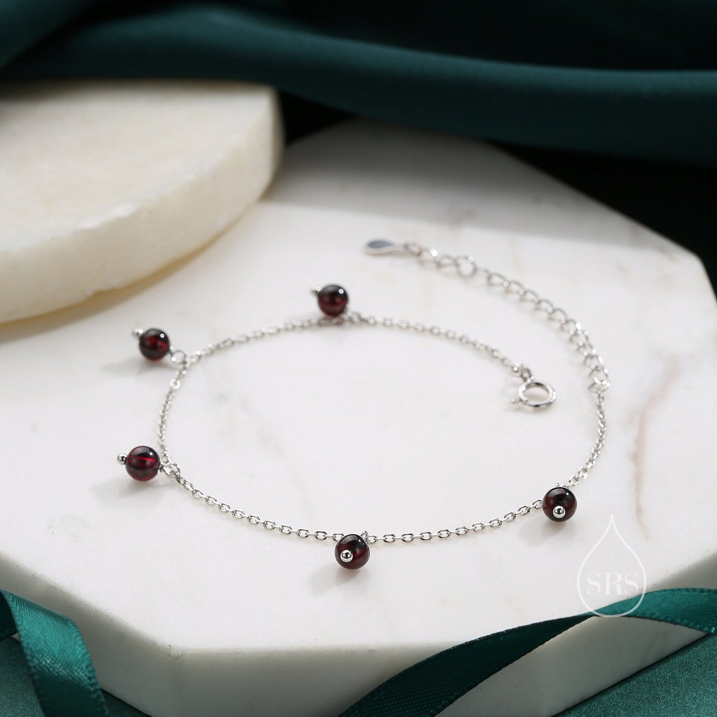 Natural Garnet Bracelet in Sterling Silver, Dark Garnet Beaded Bracelet, Silver Garnet Bracelet