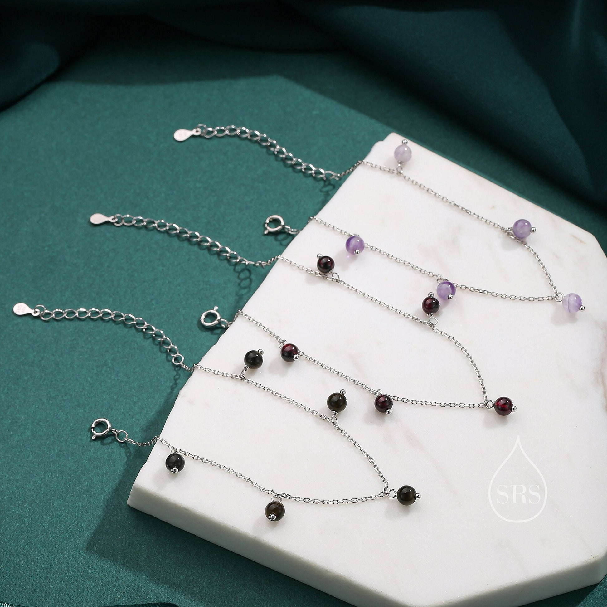 Natural Lilac Amethyst Bracelet in Sterling Silver, Dark Amethyst Beaded Bracelet, Silver Amethyst Bracelet