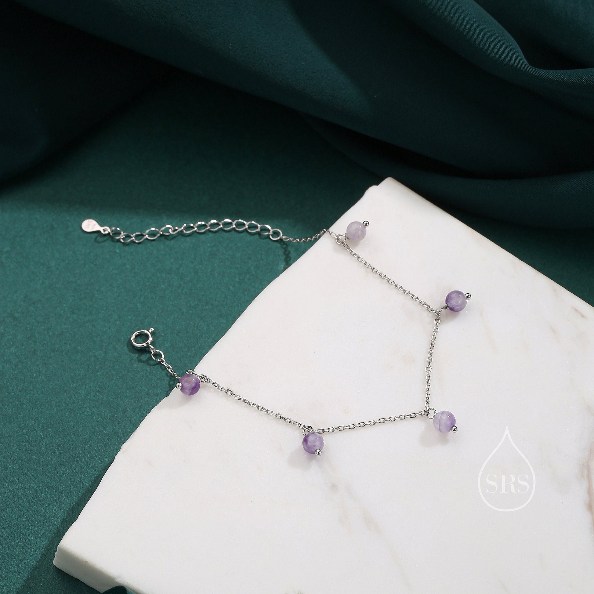 Natural Lilac Amethyst Bracelet in Sterling Silver, Dark Amethyst Beaded Bracelet, Silver Amethyst Bracelet