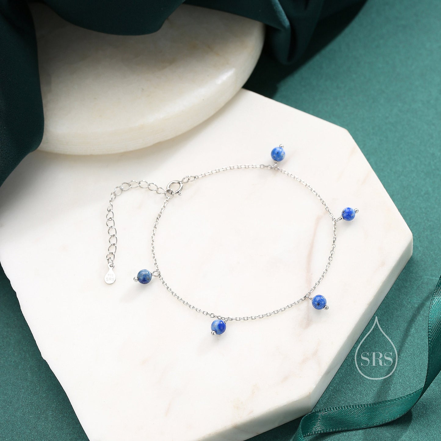 Lapis Lazuli Bracelet in Sterling Silver, Lapis Lazuli Beaded Bracelet, Silver Lapis Lazuli Bracelet