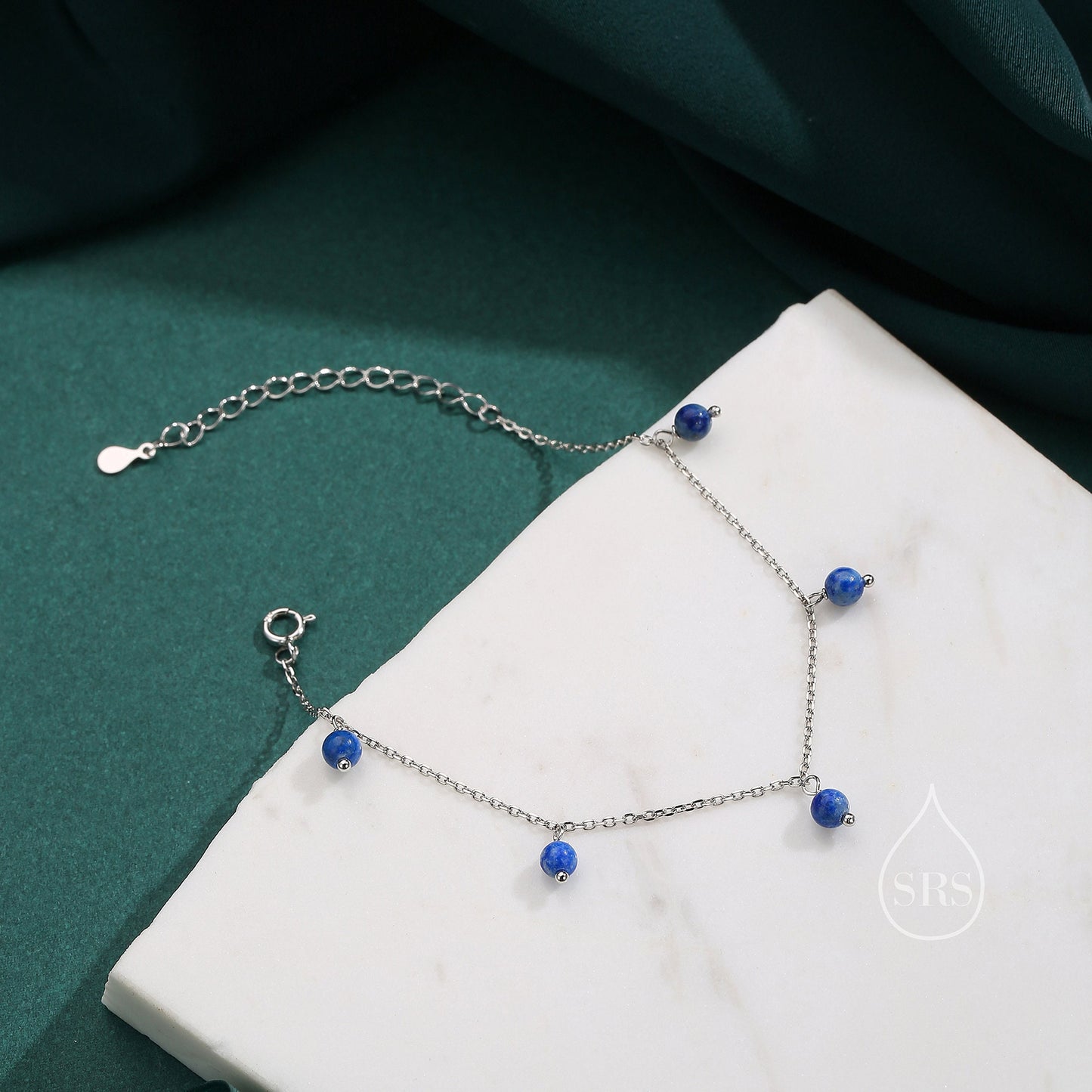 Lapis Lazuli Bracelet in Sterling Silver, Lapis Lazuli Beaded Bracelet, Silver Lapis Lazuli Bracelet