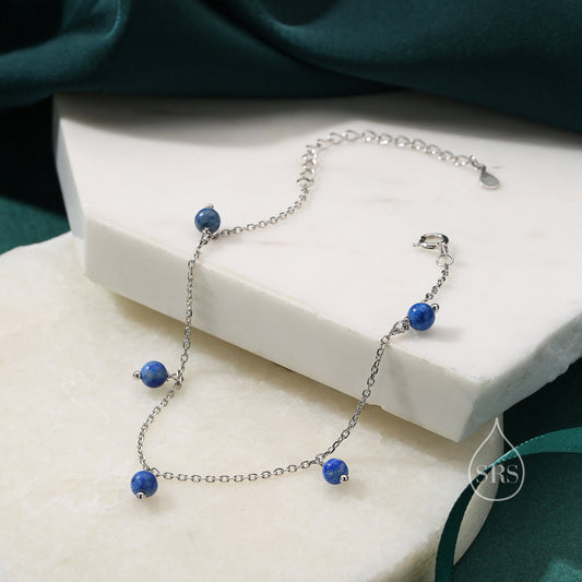 Lapis Lazuli Bracelet in Sterling Silver, Lapis Lazuli Beaded Bracelet, Silver Lapis Lazuli Bracelet