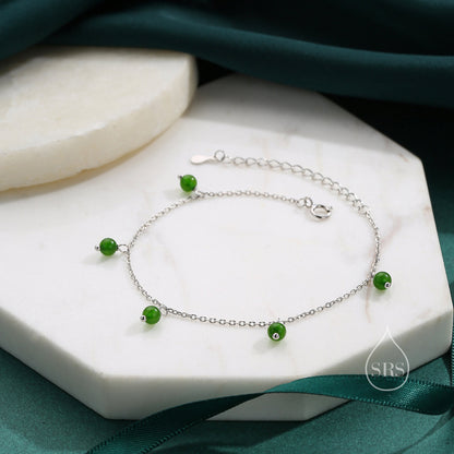 Natural Green Onyx Bracelet in Sterling Silver, Green Onyx Beaded Bracelet, Silver Green Onyx Bracelet