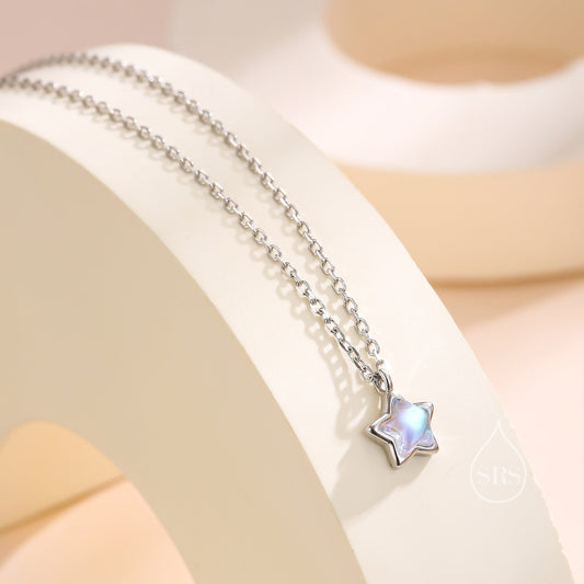 Moonstone Star Pendant Necklace in Sterling Silver, Silver or Gold, Aurora Star Necklace, Moonstone Star Necklace