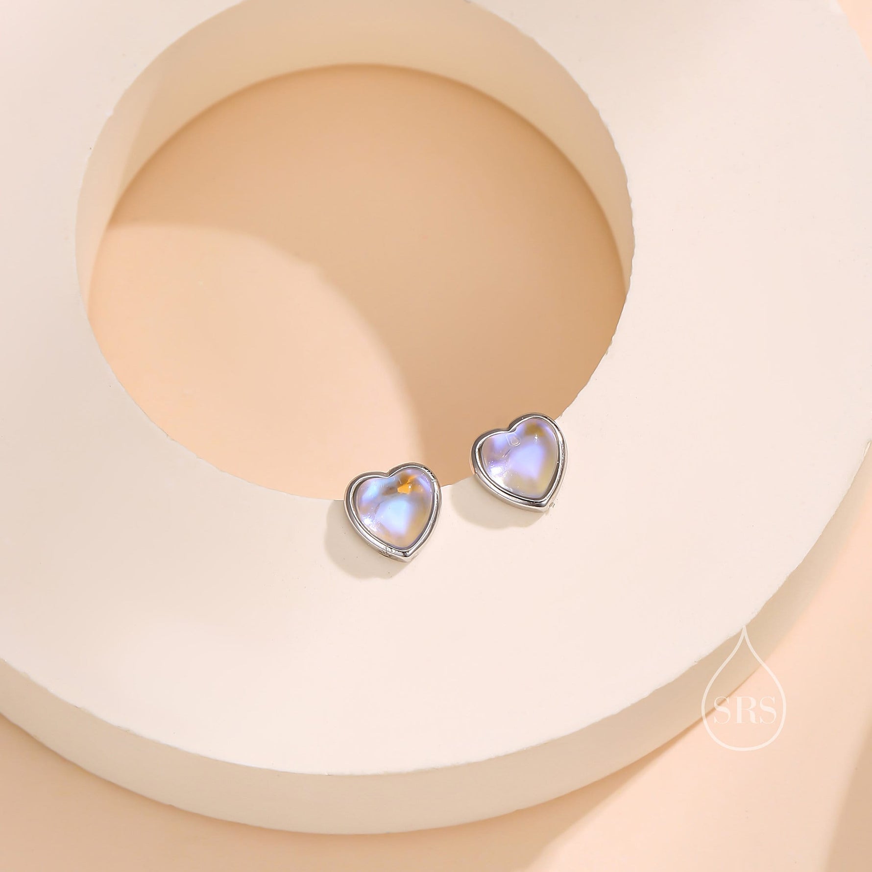Moonstone Heart Screwback Earrings in Sterling Silver, Silver or Gold, Delicate Heart Earrings, Moonstone Heart Barbell Earrings, Screw Back