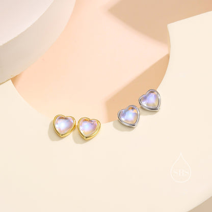 Moonstone Heart Stud Earrings in Sterling Silver, Silver or Gold, Delicate Heart Earrings, Moonstone Heart Earrings