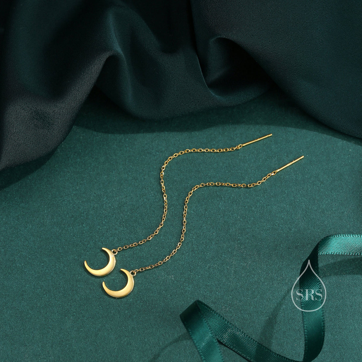 Crescent Moon Dangle Threaders Earrings, Moon Ear Threaders, Moon Earrings, Celestial Earrings