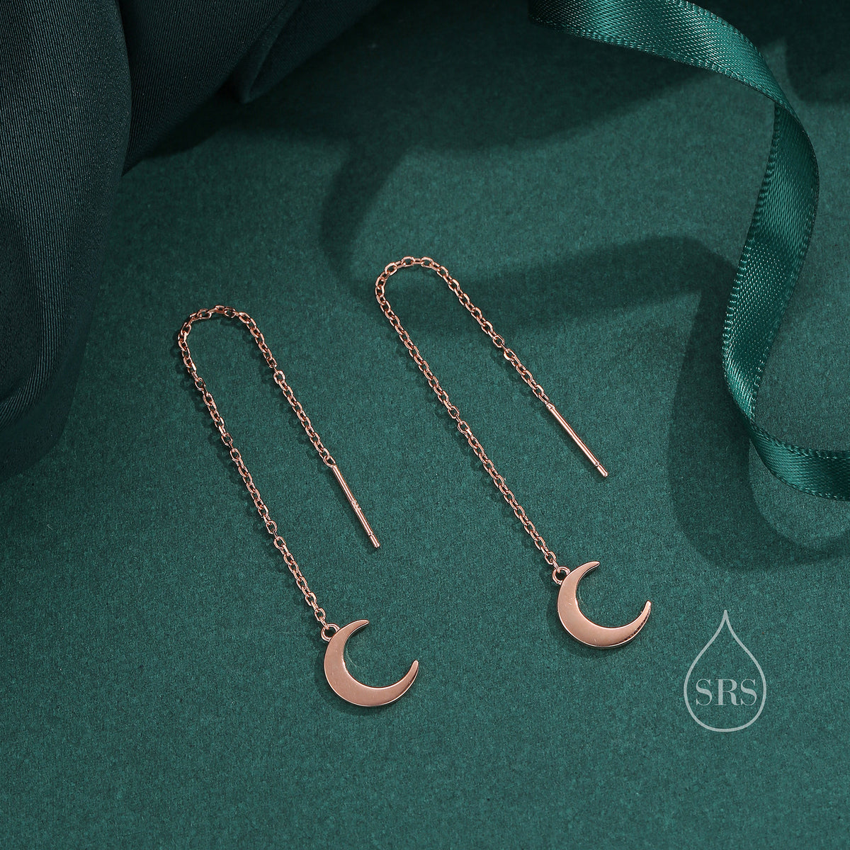 Crescent Moon Dangle Threaders Earrings, Moon Ear Threaders, Moon Earrings, Celestial Earrings