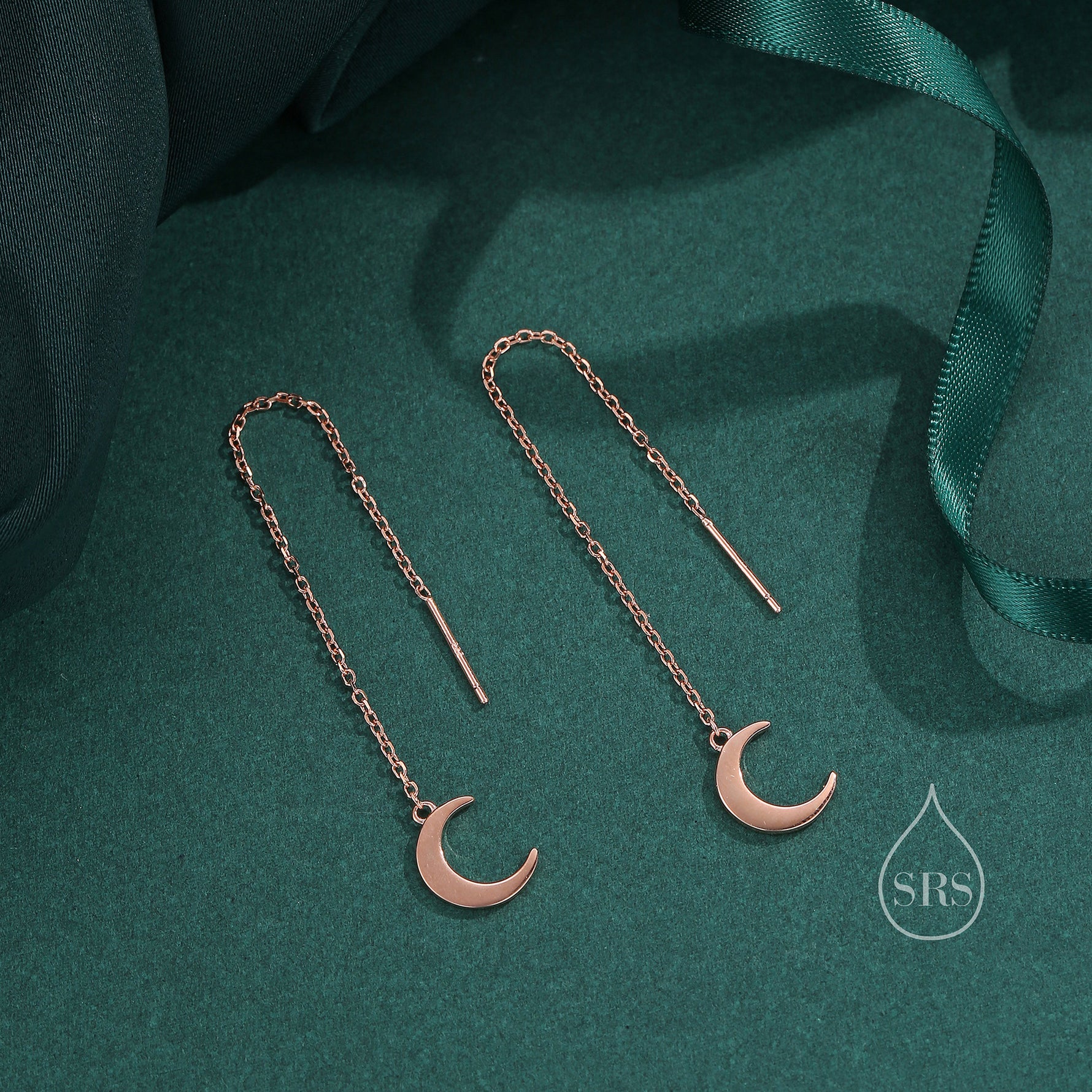 Crescent Moon Dangle Threaders Earrings, Moon Ear Threaders, Moon Earrings, Celestial Earrings