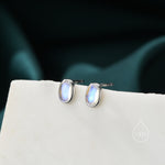 Sterling Silver Oval Moonstone Stud Earrings, Lab Moonstone Earrings, Minimalist Moonstone Earrings