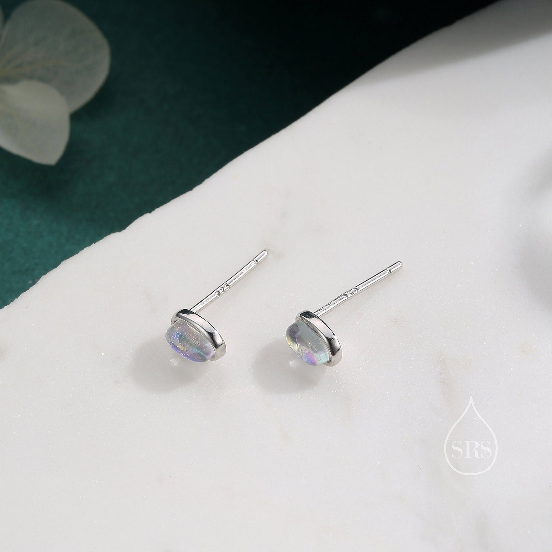 Sterling Silver Oval Moonstone Stud Earrings, Lab Moonstone Earrings, Minimalist Moonstone Earrings
