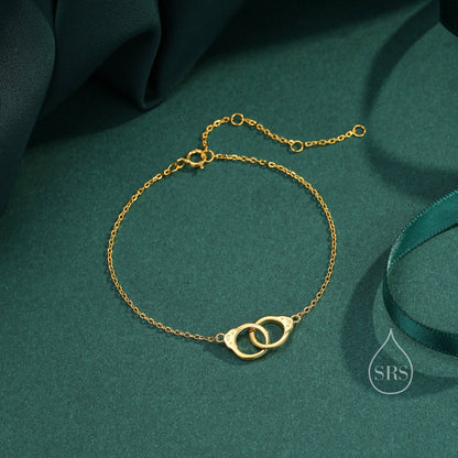 Sterling Silver Handcuff Bracelet in Sterling Silver, Silver or Gold, Interlinked Handcuff Bracelet, Friendship Necklace, Partner In Crime