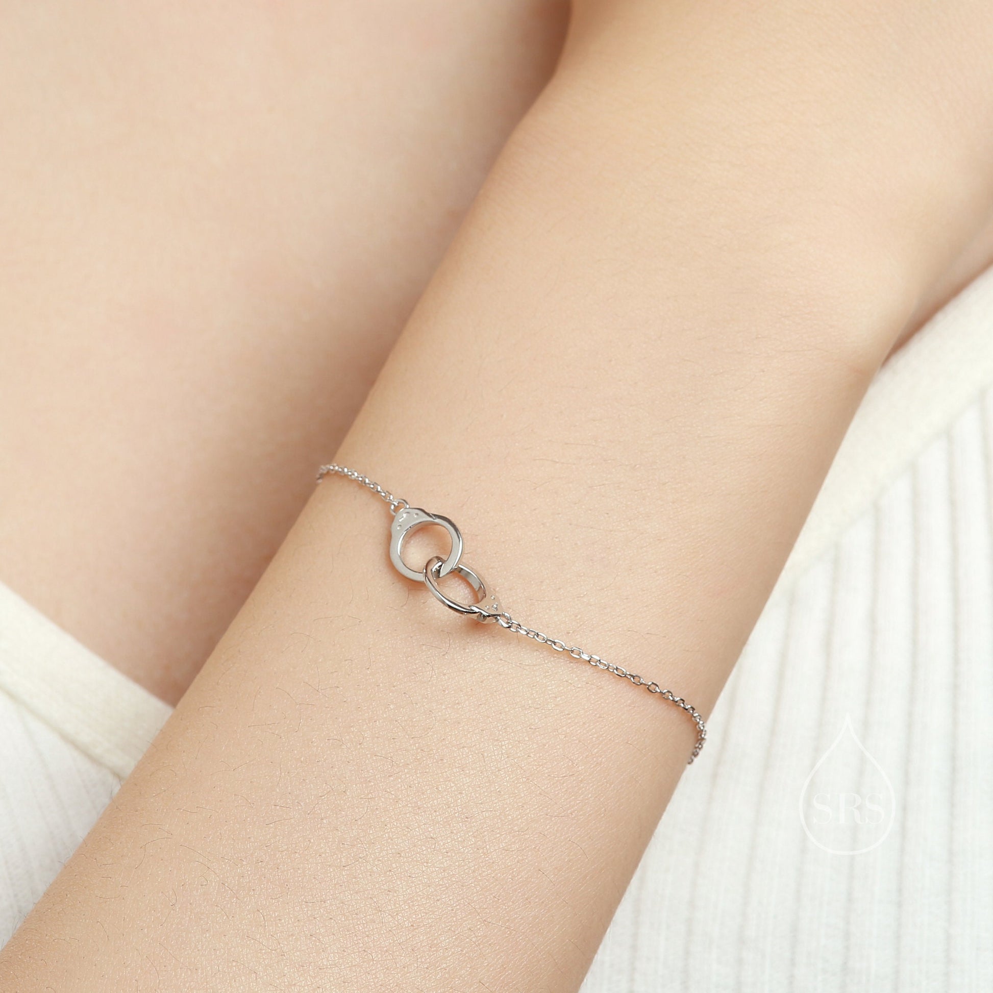 Sterling Silver Handcuff Bracelet in Sterling Silver, Silver or Gold, Interlinked Handcuff Bracelet, Friendship Necklace, Partner In Crime