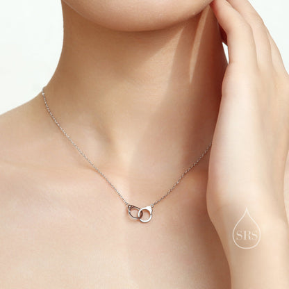 Handcuff Pendant Necklace in Sterling Silver, Silver or Gold, Interlinking Handcuff Necklace, Friendship Necklace