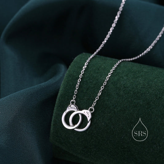 Handcuff Pendant Necklace in Sterling Silver, Silver or Gold, Interlinking Handcuff Necklace, Friendship Necklace