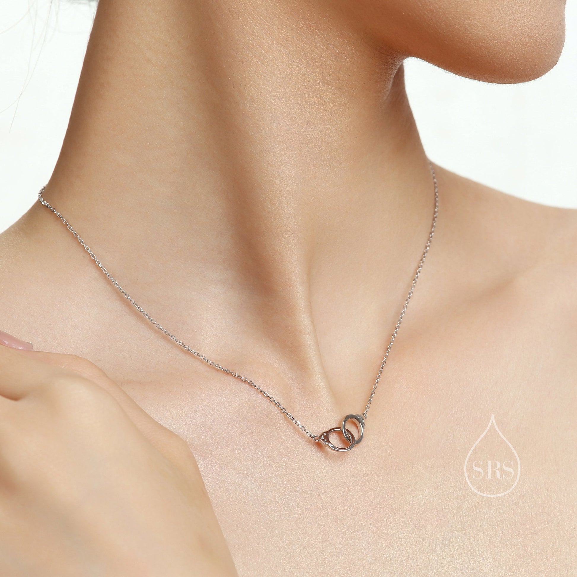 Handcuff Pendant Necklace in Sterling Silver, Silver or Gold, Interlinking Handcuff Necklace, Friendship Necklace