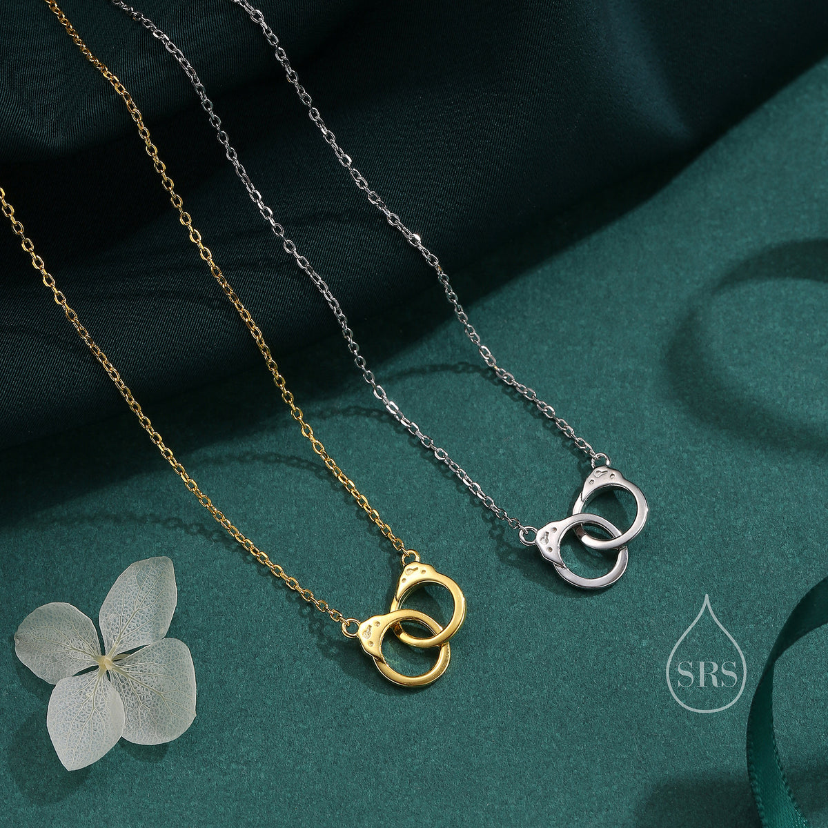 Handcuff Pendant Necklace in Sterling Silver, Silver or Gold, Interlinking Handcuff Necklace, Friendship Necklace