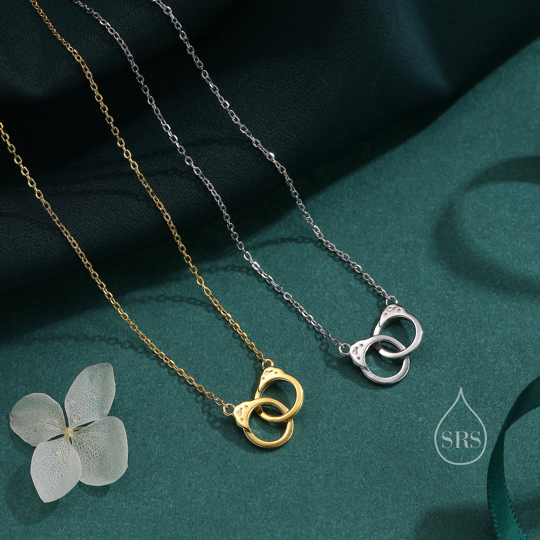 Handcuff Pendant Necklace in Sterling Silver, Silver or Gold, Interlinking Handcuff Necklace, Friendship Necklace