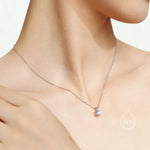 Tiny Moonstone Pendant Necklace in Sterling Silver, 5mm Aurora Glass Necklace, Dainty Moonstone Necklace