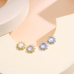 Moonstone and CZ Sun Stud Earrings in Sterling Silver, Silver or Gold, Delicate Sun Earrings, Moonstone Earrings, Celestial Earrings