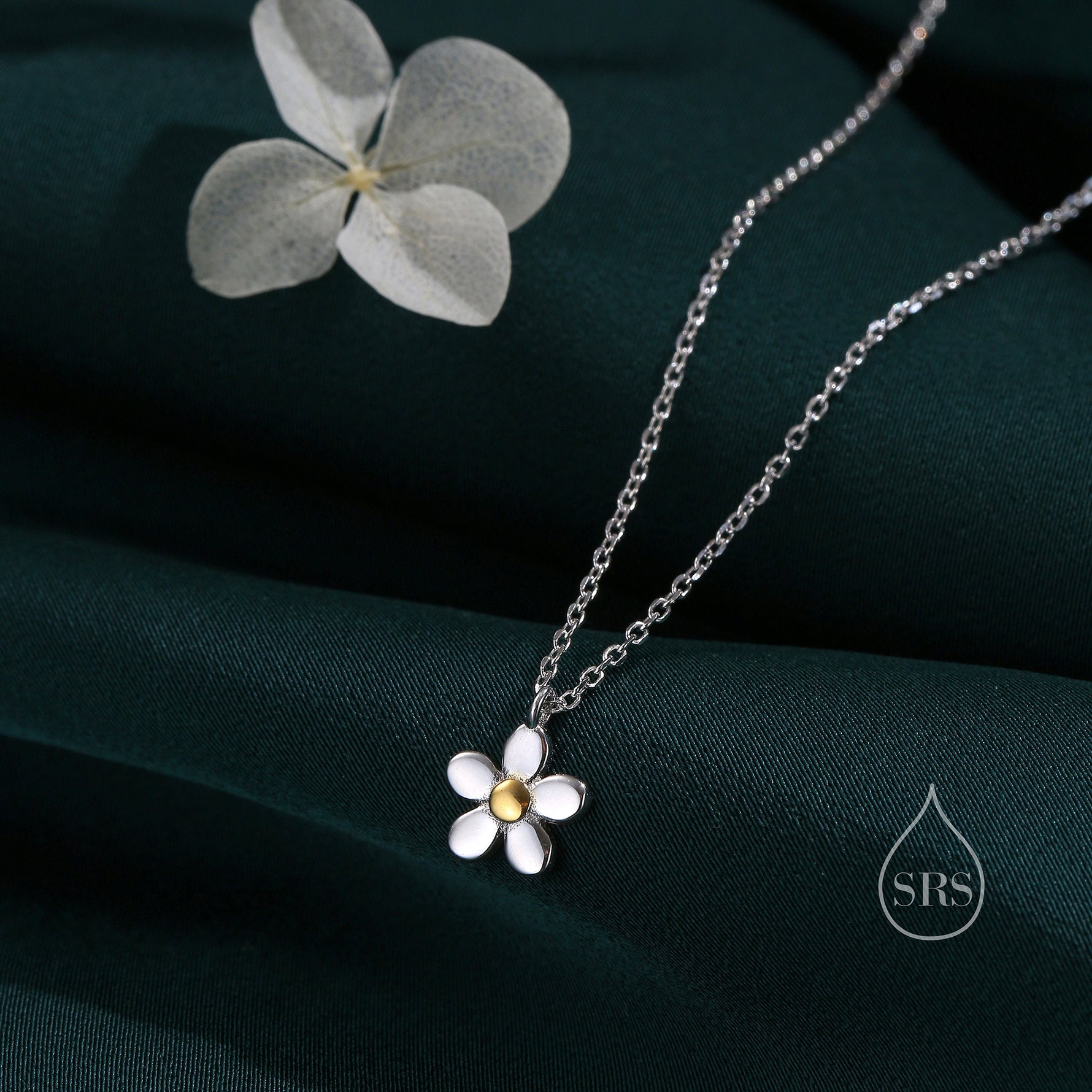Sterling Silver Tiny Little Daisy Flower Pendant Necklace, Flower Necklace, Daisy Necklace, Forget Me Not Flower Pendant Necklace