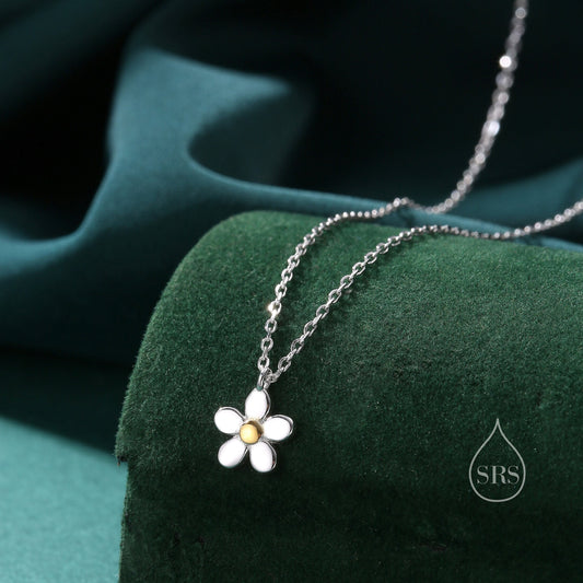 Sterling Silver Tiny Little Daisy Flower Pendant Necklace, Flower Necklace, Daisy Necklace, Forget Me Not Flower Pendant Necklace