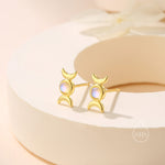 Moon Phase Moonstone Stud Earrings in Sterling Silver, Silver or Gold, Triple Moon Earrings, Moonstone Earrings, Triple Goddess Earrings
